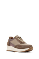 Women's Mink Lace-Up Wedge Heel Leather Sneaker | Derimod Women's Mink Lace-Up Wedge Heel Leather Sneaker | Derimod