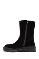 Women's Black Zippered Suede Leather Comfort Boots | Derimod Women's Black Zippered Suede Leather Comfort Boots | Derimod