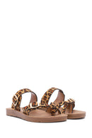 Women's Leopard Patterned Suede Flip Flops | Derimod Women's Leopard Patterned Suede Flip Flops | Derimod