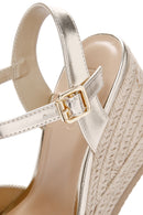 Women's Gold Ankle Strap Metallic Wedge Heel Espadrilles | Derimod Women's Gold Ankle Strap Metallic Wedge Heel Espadrilles | Derimod