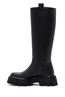Women's Black Thick Soled Zippered Leather Boots | Derimod Women's Black Thick Soled Zippered Leather Boots | Derimod