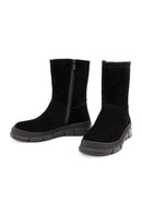 Women's Black Zippered Suede Leather Comfort Boots | Derimod Women's Black Zippered Suede Leather Comfort Boots | Derimod