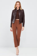 Alison Women's Claret Red Short Leather Jacket | Derimod Alison Women's Claret Red Short Leather Jacket | Derimod