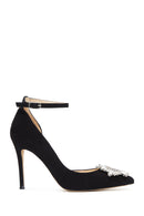 Women's Black Suede Leather Heeled Shoes | Derimod Women's Black Suede Leather Heeled Shoes | Derimod