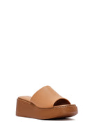 Woman Tan Thick Sole Leather Comfort Slippers | Derimod Woman Tan Thick Sole Leather Comfort Slippers | Derimod