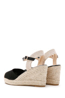 Women's Black Ankle Strap Wedge Heeled Espadrille | Derimod Women's Black Ankle Strap Wedge Heeled Espadrille | Derimod