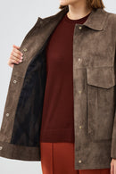 Jennifer Women's Mink Suede Leather Jacket | Derimod Jennifer Women's Mink Suede Leather Jacket | Derimod