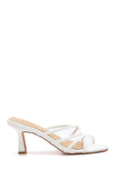Women's White Printed Heeled Slippers | Derimod Women's White Printed Heeled Slippers | Derimod