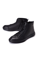 Men's Black Leather High Top Sneaker | Derimod Men's Black Leather High Top Sneaker | Derimod
