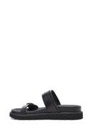 Women's Black Double Buckle Thick Soled Slippers | Derimod Women's Black Double Buckle Thick Soled Slippers | Derimod