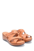 Women's Comfort Wedge Heel Leather Slippers | Derimod Women's Comfort Wedge Heel Leather Slippers | Derimod