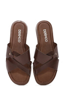Women's Brown Leather Slippers | Derimod Women's Brown Leather Slippers | Derimod