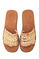 Women's Tan Thick Soled Slippers | Derimod Women's Tan Thick Soled Slippers | Derimod
