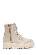 Women's Beige Leather Thick Soled Boots | Derimod Women's Beige Leather Thick Soled Boots | Derimod