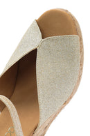 Women's Gold Glitter Ankle Buckle Wedge Heel Espadrille Sandals | Derimod Women's Gold Glitter Ankle Buckle Wedge Heel Espadrille Sandals | Derimod