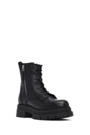 Woman Black Zippered Thick Sole Leather Postal Boots | Derimod Woman Black Zippered Thick Sole Leather Postal Boots | Derimod