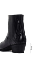 Women's Black Leather Heeled Cowboy Boots | Derimod Women's Black Leather Heeled Cowboy Boots | Derimod