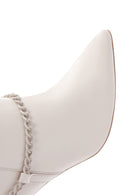 Women's Beige Leather Zippered Chain Heeled Classic Boots | Derimod Women's Beige Leather Zippered Chain Heeled Classic Boots | Derimod