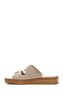 Woman Beige Buckled Suede Comfort Slipper | Derimod Woman Beige Buckled Suede Comfort Slipper | Derimod