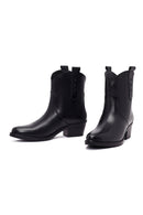 Women's Black Thick Heeled Leather Cowboy Boots | Derimod Women's Black Thick Heeled Leather Cowboy Boots | Derimod