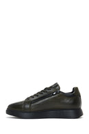 Men's Khaki Leather Zipper Detailed Thick Soled Sneaker | Derimod Men's Khaki Leather Zipper Detailed Thick Soled Sneaker | Derimod