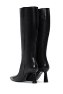 Women's Black Leather Zippered Heeled Boots | Derimod Women's Black Leather Zippered Heeled Boots | Derimod