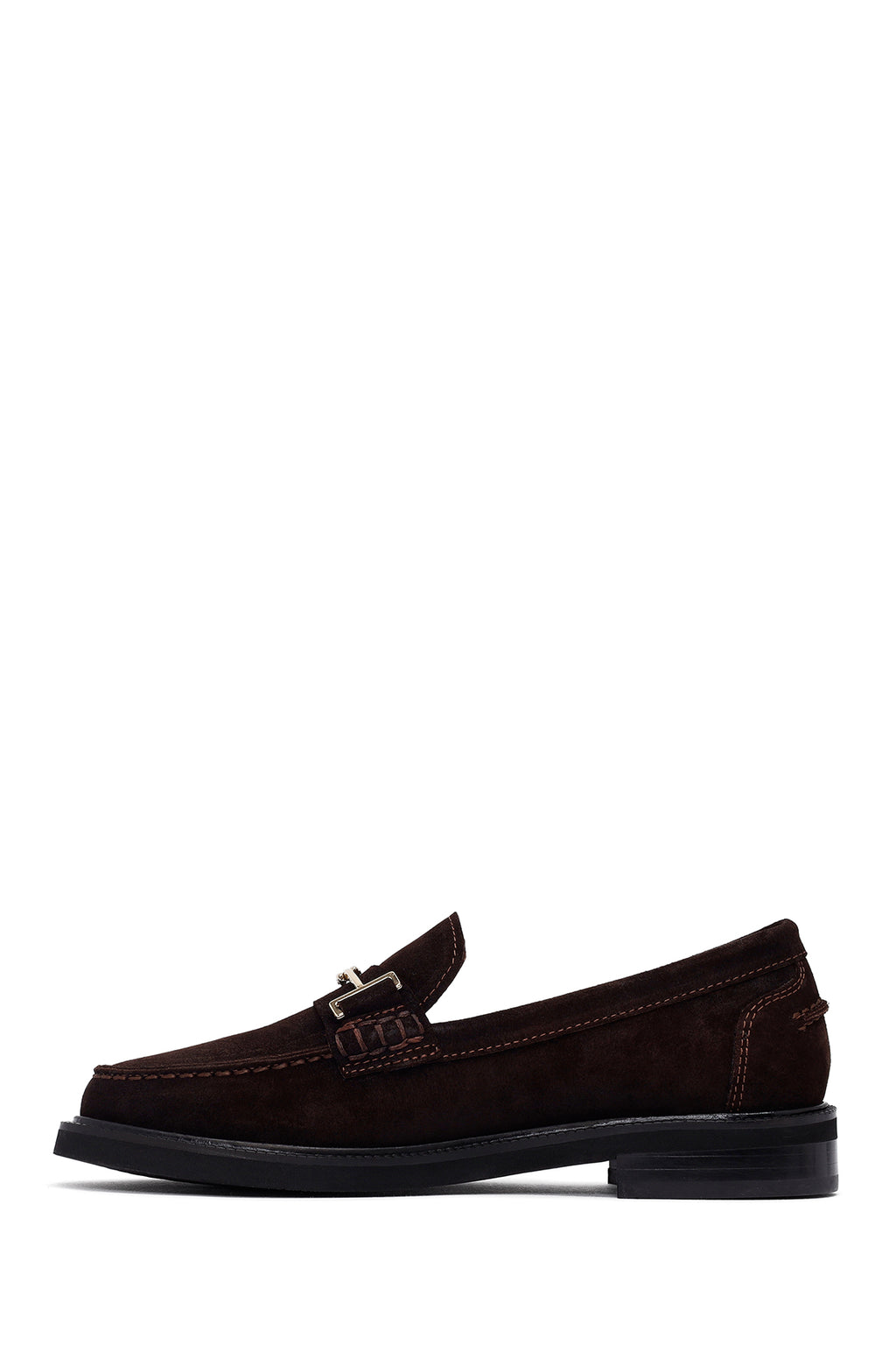 Kadın Kahverengi Tokalı Süet Deri Maskülen Loafer