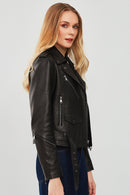 London Women's Black Biker Leather Jacket | Derimod London Women's Black Biker Leather Jacket | Derimod