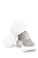 Kadın Gri Süet Deri Kalın Tabanlı Sneaker | Derimod Kadın Gri Süet Deri Kalın Tabanlı Sneaker | Derimod