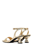 Women's Gold Ankle Buckle Chunky Heel Metallic Sandals | Derimod Women's Gold Ankle Buckle Chunky Heel Metallic Sandals | Derimod