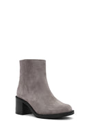 Women's Mink Zippered Thick Heel Suede Leather Boots | Derimod Women's Mink Zippered Thick Heel Suede Leather Boots | Derimod