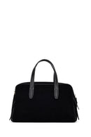Woman Black Long-Strap Suede Shoulder Bag | Derimod Woman Black Long-Strap Suede Shoulder Bag | Derimod