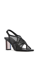 Women's Black Fabric Sandals with Thick Heels and Ankle Buckle | Derimod Women's Black Fabric Sandals with Thick Heels and Ankle Buckle | Derimod