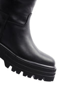 Women's Black Thick Soled Zippered Leather Boots | Derimod Women's Black Thick Soled Zippered Leather Boots | Derimod