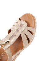 Women's Beige Zippered Wedge Heels Suede Leather Espadrilles | Derimod Women's Beige Zippered Wedge Heels Suede Leather Espadrilles | Derimod
