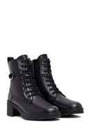 Woman Black Zippered Chunky Heels Leather Boat | Derimod Woman Black Zippered Chunky Heels Leather Boat | Derimod