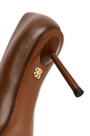 Women's Brown Thin Heeled Leather Stiletto | Derimod Women's Brown Thin Heeled Leather Stiletto | Derimod