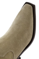 Women's Beige Chunky Heel Suede Leather Cowboy Boots | Derimod Women's Beige Chunky Heel Suede Leather Cowboy Boots | Derimod