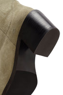 Women's Beige Chunky Heel Suede Leather Cowboy Boots | Derimod Women's Beige Chunky Heel Suede Leather Cowboy Boots | Derimod