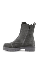 Women's Gray Suede Leather Boots | Derimod Women's Gray Suede Leather Boots | Derimod