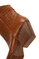 Women's Tan Leather Cowboy Heeled Boots | Derimod Women's Tan Leather Cowboy Heeled Boots | Derimod
