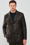 Kane Erkek Siyah Blazer Safari Deri Ceket | Derimod Kane Erkek Siyah Blazer Safari Deri Ceket | Derimod