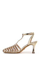 Woman Gold Ankle Buckle Open-Back Stiletto High Heel | Derimod Woman Gold Ankle Buckle Open-Back Stiletto High Heel | Derimod