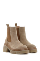 Women's Beige Thick Soled Casual Chelsea Suede Leather Boots | Derimod Women's Beige Thick Soled Casual Chelsea Suede Leather Boots | Derimod