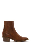 Women's Tan Leather Heeled Cowboy Boots | Derimod Women's Tan Leather Heeled Cowboy Boots | Derimod