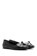 Women's Black Stone Leather Ballerinas | Derimod Women's Black Stone Leather Ballerinas | Derimod
