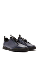 Men's Navy Blue Lace-Up Leather Sneaker | Derimod Men's Navy Blue Lace-Up Leather Sneaker | Derimod