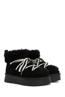 Women's Black Thick-Soled Fur-Lined Leather Boots | Derimod Women's Black Thick-Soled Fur-Lined Leather Boots | Derimod