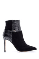 Women's Snakeskin Detailed Heeled Leather Boots | Derimod Women's Snakeskin Detailed Heeled Leather Boots | Derimod