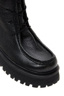Women's Black Leather Zippered Flat Boots | Derimod Women's Black Leather Zippered Flat Boots | Derimod